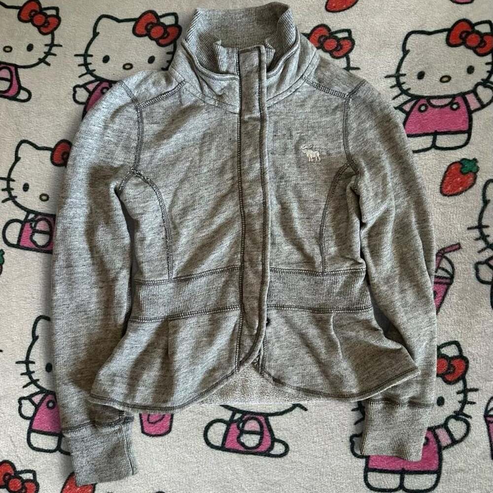 Gray Abercrombie & Fitch zip-up jacket with button & zipper details with rufflin - Picture 3 of 8